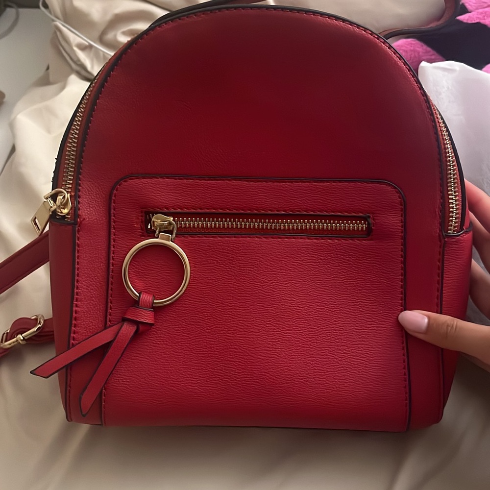 Red leather backpack